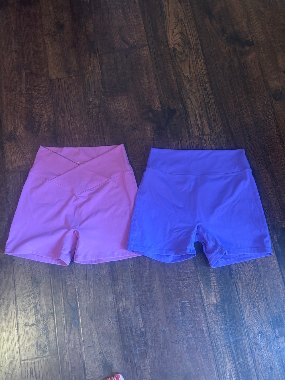 2 pairs together BuffBunny Pink and purpose High-Rise Bike Shorts